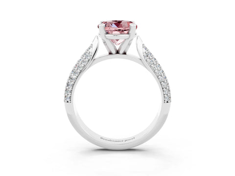 White gold Round Cut Diamond Solitaire Engagement Ring with Pavé Band and Four-Prong Setting_3
