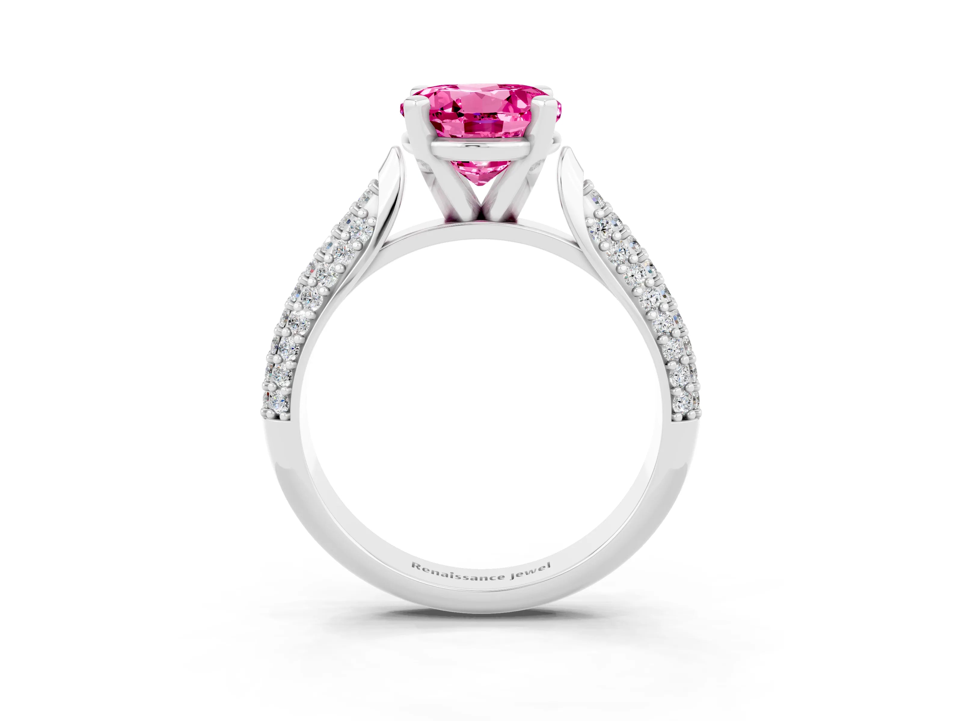 White gold Round Cut Diamond Solitaire Engagement Ring with Pavé Band and Four-Prong Setting_3