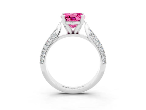 White gold Round Cut Diamond Solitaire Engagement Ring with Pavé Band and Four-Prong Setting_3