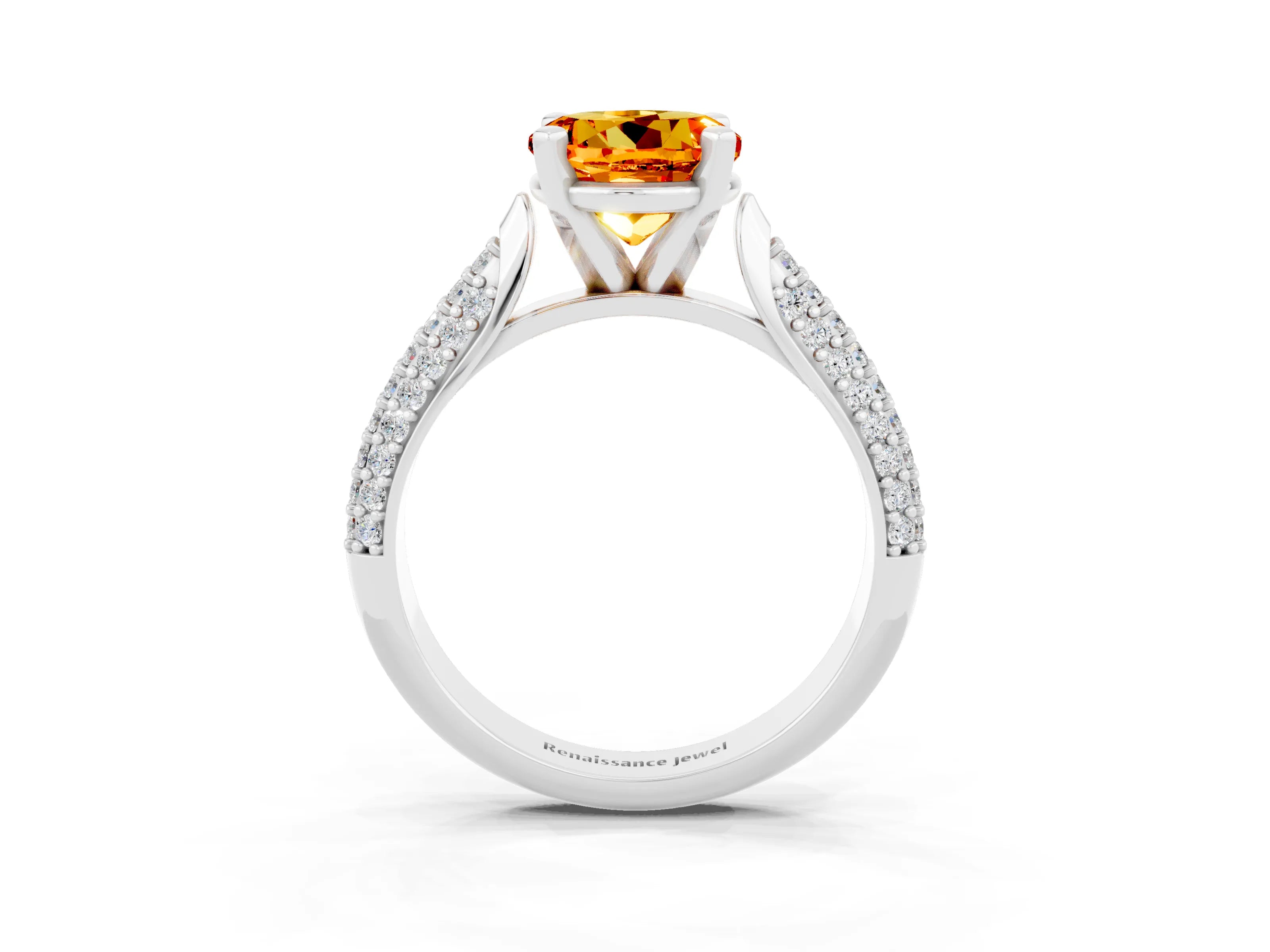 White gold Round Cut Diamond Solitaire Engagement Ring with Pavé Band and Four-Prong Setting_3