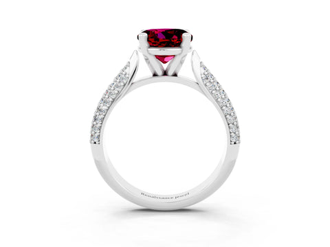 White gold Round Cut Diamond Solitaire Engagement Ring with Pavé Band and Four-Prong Setting_3