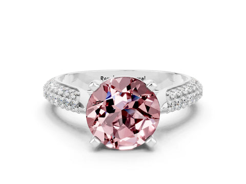 White gold Round Cut Diamond Solitaire Engagement Ring with Pavé Band and Four-Prong Setting