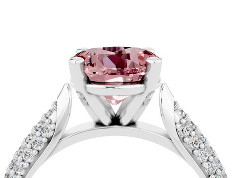 White gold Round Cut Diamond Solitaire Engagement Ring with Pavé Band and Four-Prong Setting_4