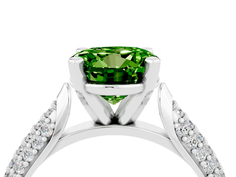 White gold Round Cut Diamond Solitaire Engagement Ring with Pavé Band and Four-Prong Setting_4