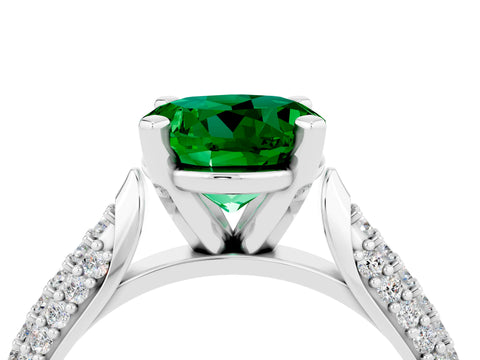 White gold Round Cut Diamond Solitaire Engagement Ring with Pavé Band and Four-Prong Setting_4