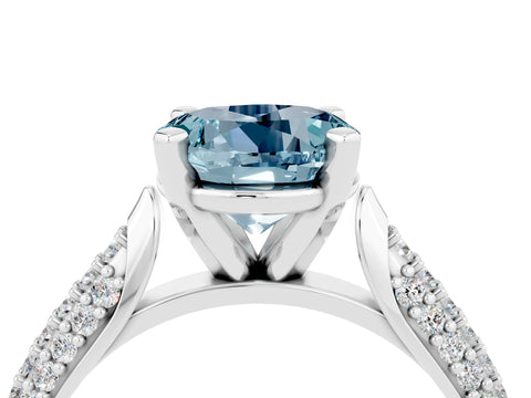 White gold Round Cut Diamond Solitaire Engagement Ring with Pavé Band and Four-Prong Setting_4