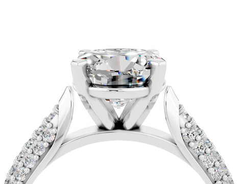 White gold Round Cut Diamond Solitaire Engagement Ring with Pavé Band and Four-Prong Setting_4