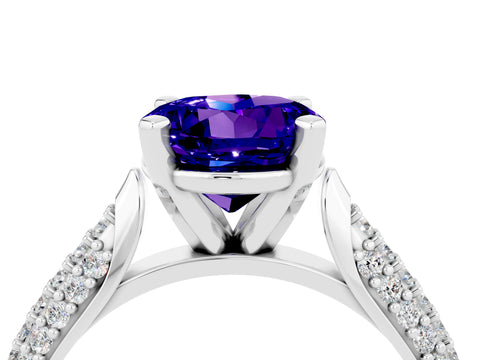 White gold Round Cut Diamond Solitaire Engagement Ring with Pavé Band and Four-Prong Setting_4