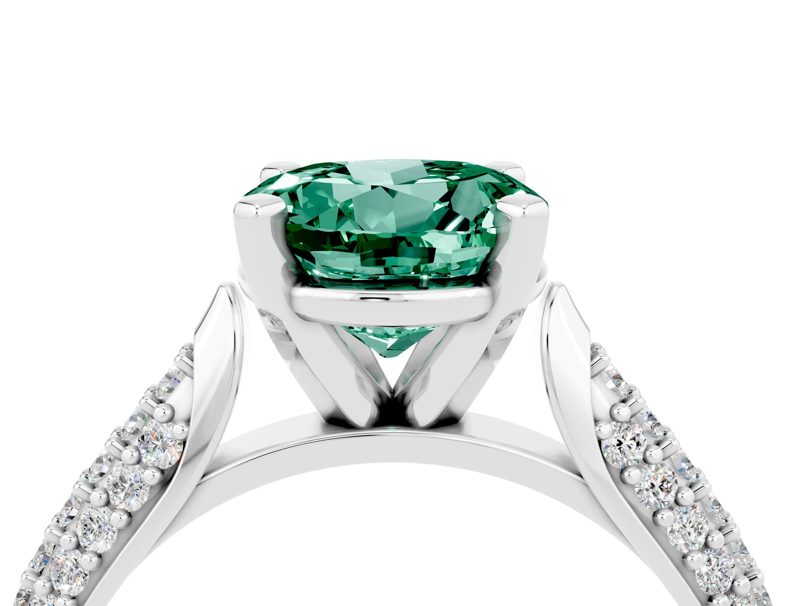 White gold Round Cut Diamond Solitaire Engagement Ring with Pavé Band and Four-Prong Setting_4