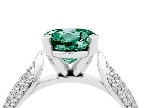 White gold Round Cut Diamond Solitaire Engagement Ring with Pavé Band and Four-Prong Setting_4