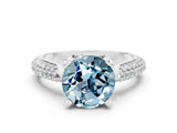 White gold Round Cut Diamond Solitaire Engagement Ring with Pavé Band and Four-Prong Setting