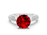 White gold Round Cut Diamond Solitaire Engagement Ring with Pavé Band and Four-Prong Setting