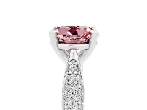 White gold Round Cut Diamond Solitaire Engagement Ring with Pavé Band and Four-Prong Setting_5