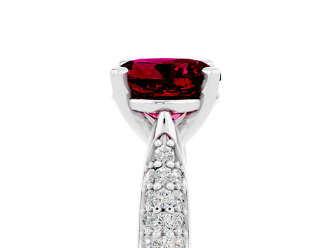 White gold Round Cut Diamond Solitaire Engagement Ring with Pavé Band and Four-Prong Setting_5