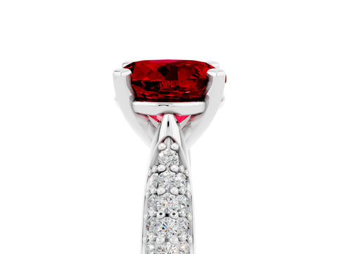White gold Round Cut Diamond Solitaire Engagement Ring with Pavé Band and Four-Prong Setting_5