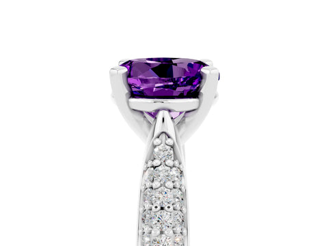 White gold Round Cut Diamond Solitaire Engagement Ring with Pavé Band and Four-Prong Setting_5