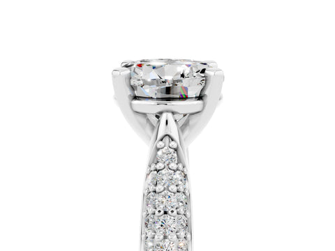 White gold Round Cut Diamond Solitaire Engagement Ring with Pavé Band and Four-Prong Setting_5