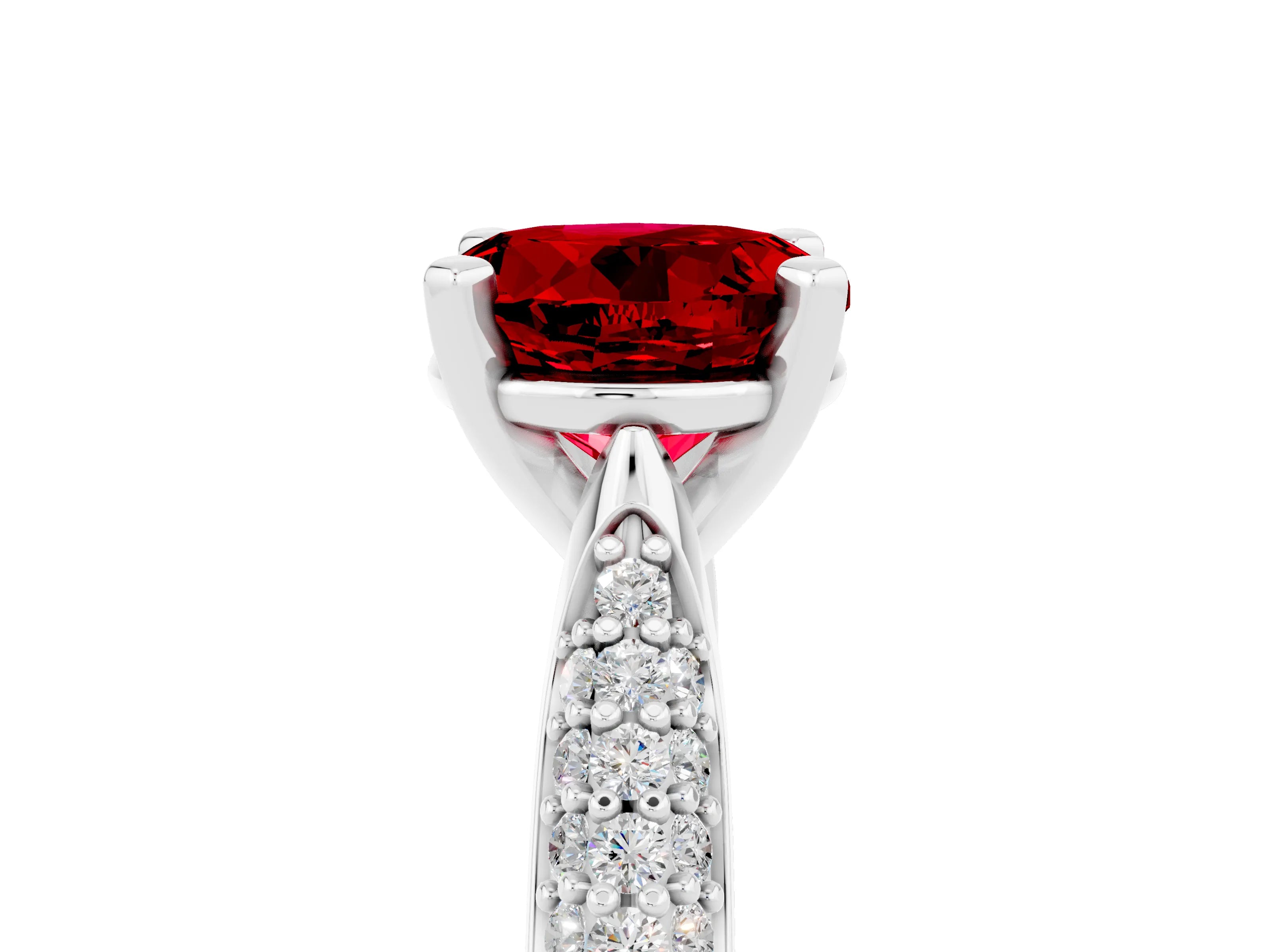 White gold Round Cut Diamond Solitaire Engagement Ring with Pavé Band and Four-Prong Setting_5