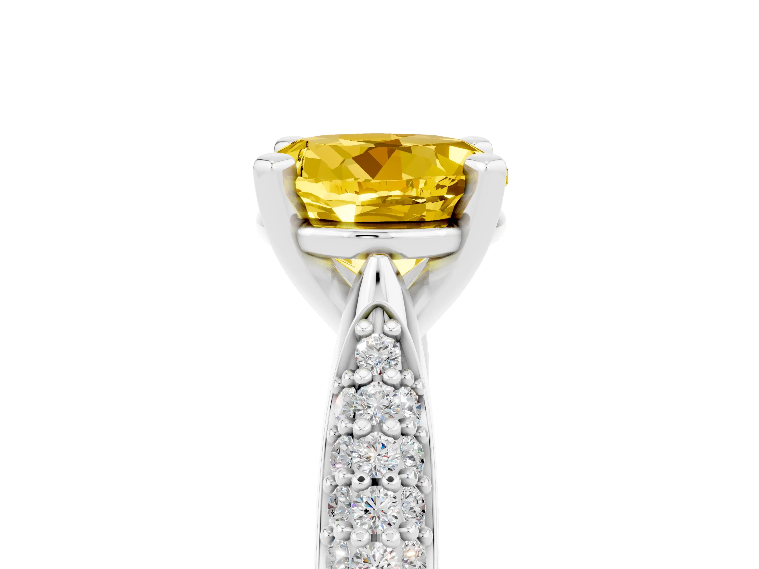 White gold Round Cut Diamond Solitaire Engagement Ring with Pavé Band and Four-Prong Setting_5
