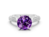 White gold Round Cut Diamond Solitaire Engagement Ring with Pavé Band and Four-Prong Setting