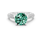 White gold Round Cut Diamond Solitaire Engagement Ring with Pavé Band and Four-Prong Setting