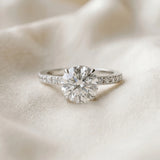 Silver 0.27 Carat D VVS2 Round Diamond Solitaire Engagement Ring with Pavé Band and Four-Prong Setting