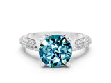 White gold Round Cut Diamond Solitaire Engagement Ring with Pavé Band and Four-Prong Setting