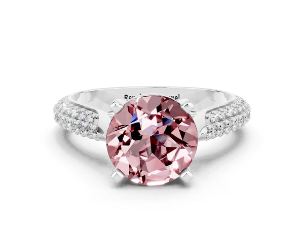 White gold Round Cut Diamond Solitaire Engagement Ring with Pavé Band and Four-Prong Setting