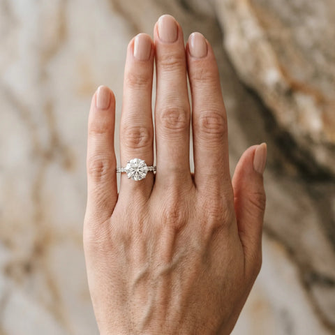 Silver 0.30 Carat D VVS2 Round Diamond Solitaire Engagement Ring with Round  Pavé Band and Prong Setting