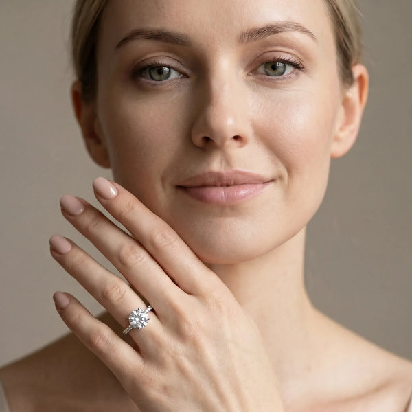 Silver 0.30 Carat D VVS2 Round Diamond Solitaire Engagement Ring with Round  Pavé Band and Prong Setting