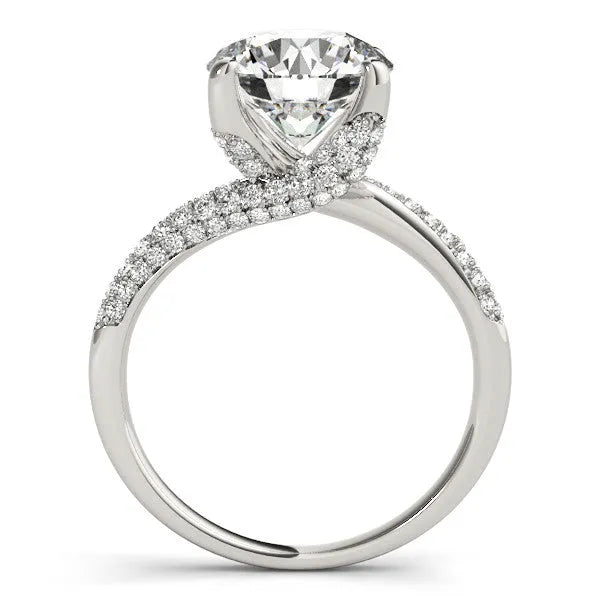 White gold Round Cut Diamond Solitaire Engagement Ring with Pave Band and Four-Prong Setting