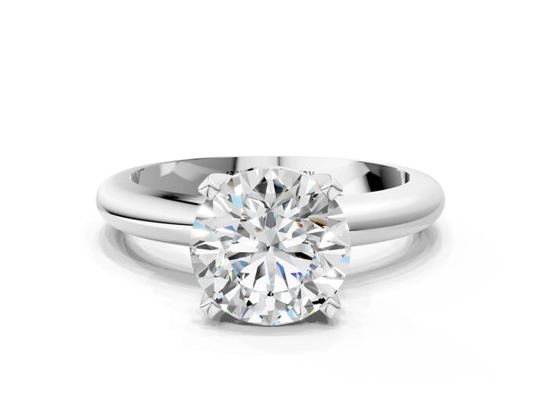 Silver 0.51 Carat F VVS2 Round Diamond Solitaire Engagement Ring with Round Band and Four-Prong Setting