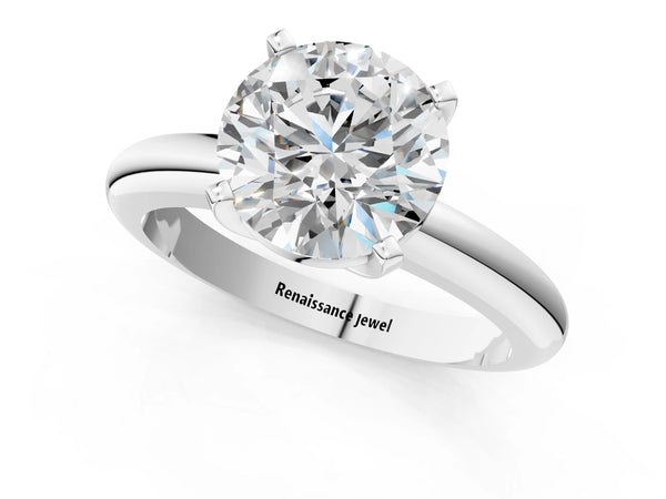 Silver 0.51 Carat F VVS2 Round Diamond Solitaire Engagement Ring with Round Band and Four-Prong Setting