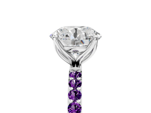 White gold Round Cut Diamond Solitaire Engagement Ring with Round with Amethyst side stone Pavé Band and Prong Setting_41
