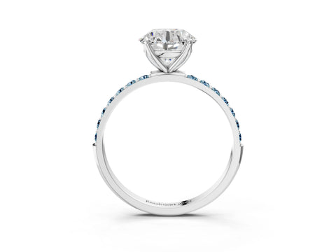 White gold Round Cut Diamond Solitaire Engagement Ring with Round with Aquamarine side stone Pavé Band and Prong Setting_15