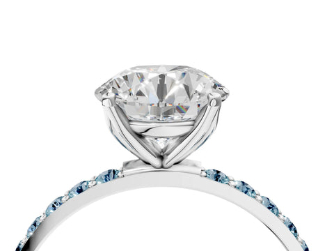 White gold Round Cut Diamond Solitaire Engagement Ring with Round with Aquamarine side stone Pavé Band and Prong Setting_16