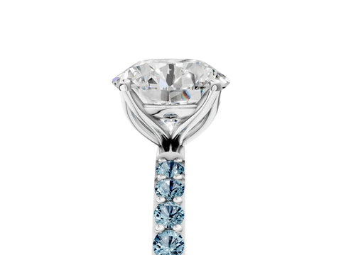 White gold Round Cut Diamond Solitaire Engagement Ring with Round with Aquamarine side stone Pavé Band and Prong Setting_17