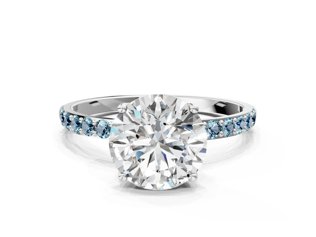 14K White Gold 1.52 Carat D VS1 Round Diamond Solitaire Engagement Ring with Round  Pavé Band and Prong Setting