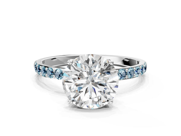 14K White Gold 1.52 Carat D VS1 Round Diamond Solitaire Engagement Ring with Round  Pavé Band and Prong Setting