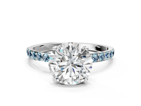 White gold Round Cut Diamond Solitaire Engagement Ring with Round with Aquamarine side stone Pavé Band and Prong Setting_24