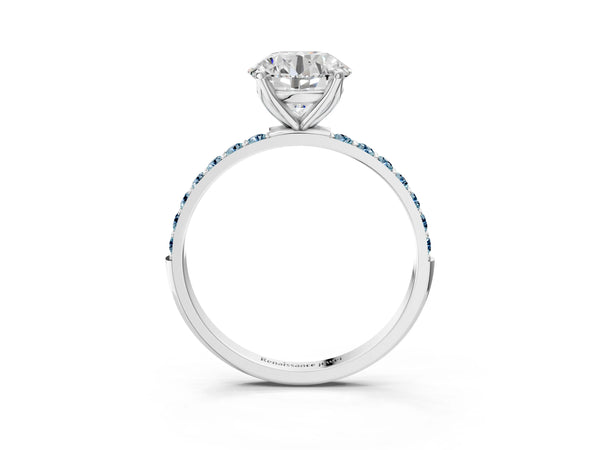 14K White Gold 1.52 Carat D VS1 Round Diamond Solitaire Engagement Ring with Round  Pavé Band and Prong Setting