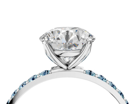 White gold Round Cut Diamond Solitaire Engagement Ring with Round with Aquamarine side stone Pavé Band and Prong Setting_28