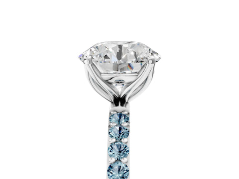 White gold Round Cut Diamond Solitaire Engagement Ring with Round with Aquamarine side stone Pavé Band and Prong Setting_29