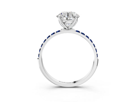 White gold Round Cut Diamond Solitaire Engagement Ring with Round with Blue Sapphire side stone Pavé Band and Prong Setting_15
