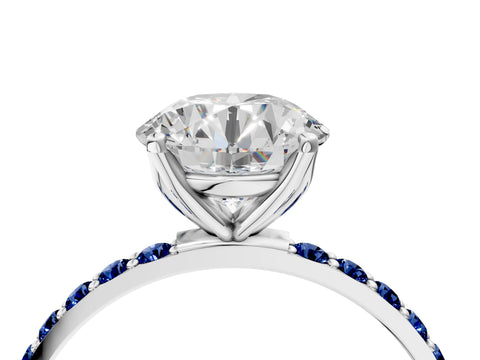 White gold Round Cut Diamond Solitaire Engagement Ring with Round with Blue Sapphire side stone Pavé Band and Prong Setting_16