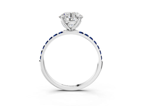 White gold Round Cut Diamond Solitaire Engagement Ring with Round with Blue Sapphire side stone Pavé Band and Prong Setting_51