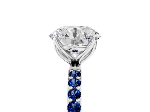 White gold Round Cut Diamond Solitaire Engagement Ring with Round with Blue Sapphire side stone Pavé Band and Prong Setting_53