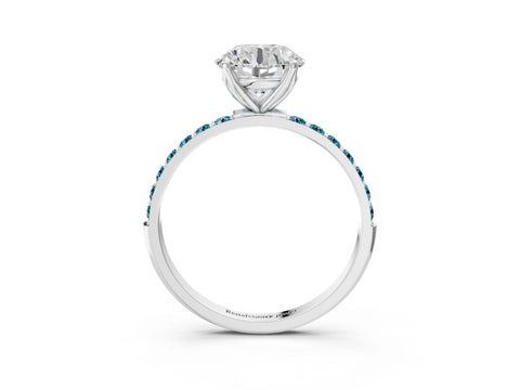 White gold Round Cut Diamond Solitaire Engagement Ring with Round with Blue Topaz side stone Pavé Band and Prong Setting_123