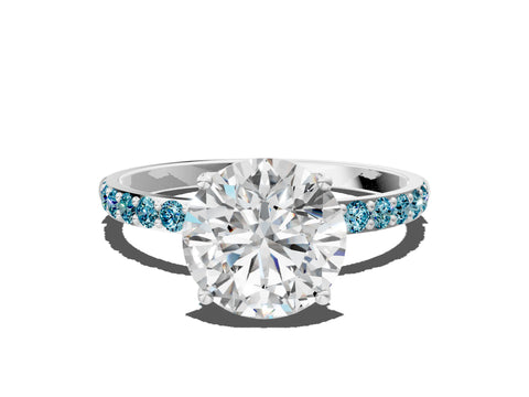 White gold Round Cut Diamond Solitaire Engagement Ring with Round with Blue Topaz side stone Pavé Band and Prong Setting_12