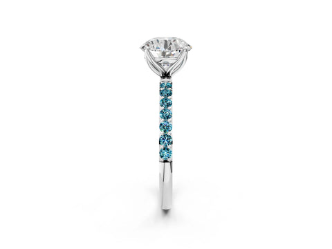 White gold Round Cut Diamond Solitaire Engagement Ring with Round with Blue Topaz side stone Pavé Band and Prong Setting_14